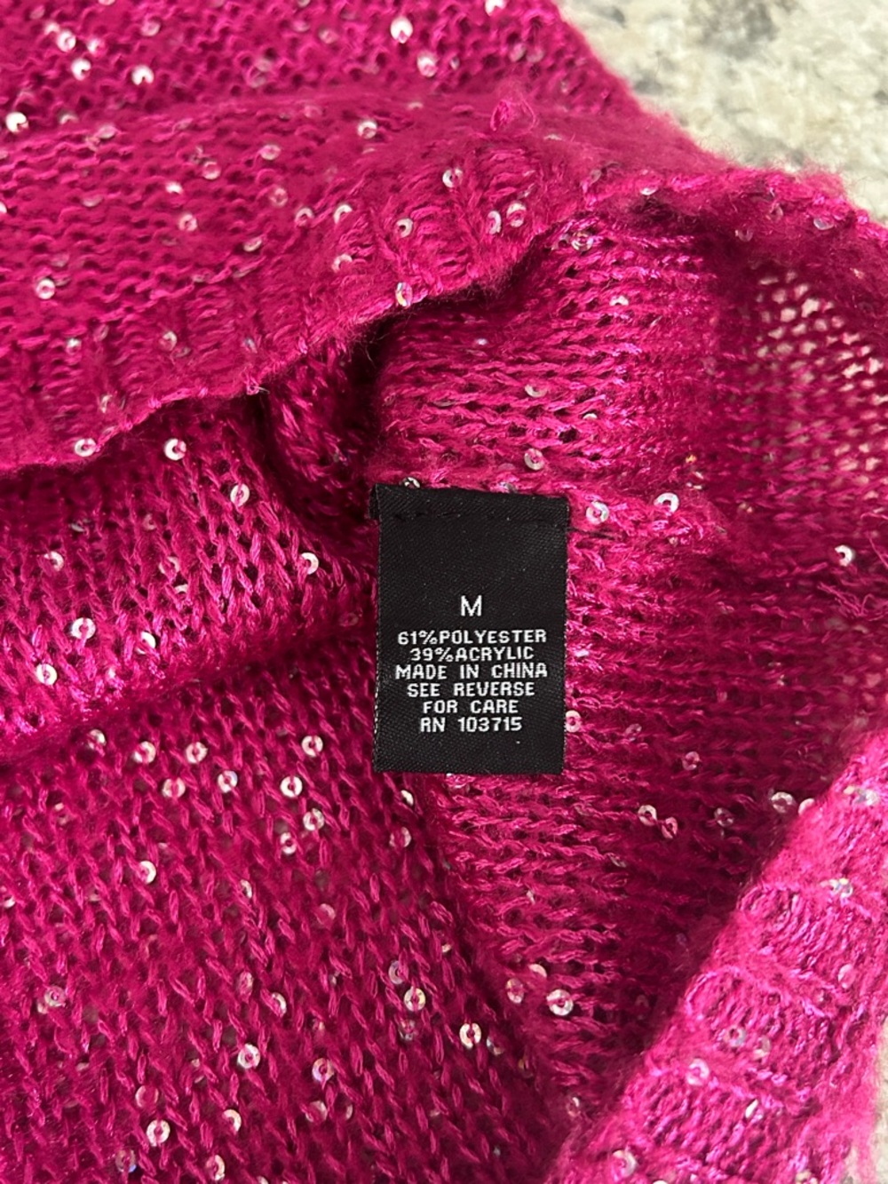 Sharagano Fuchsia Pink Sequin Knit Sweater Sparkly Crew Neck Size M - Picture 6 of 9